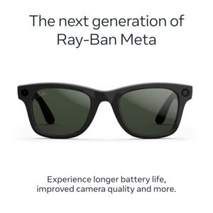 Ray-Ban Meta (Gen 2), Wayfarer, Shiny Black | Smart AI Glasses for Men, Women — 2X Battery Life — 3K Ultra HD Resolution — 12 MP Ultra-Wide Camera, Audio, Video — Transitions® Graphite Green Lenses